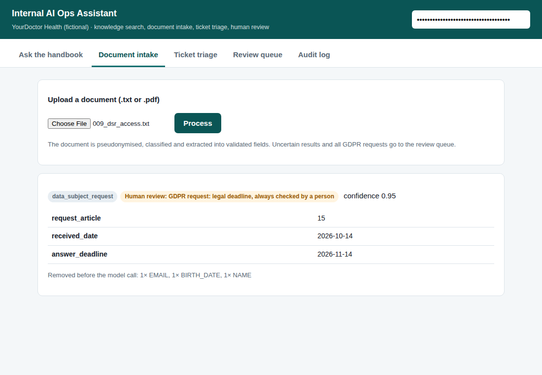 GDPR request extracted and sent to review