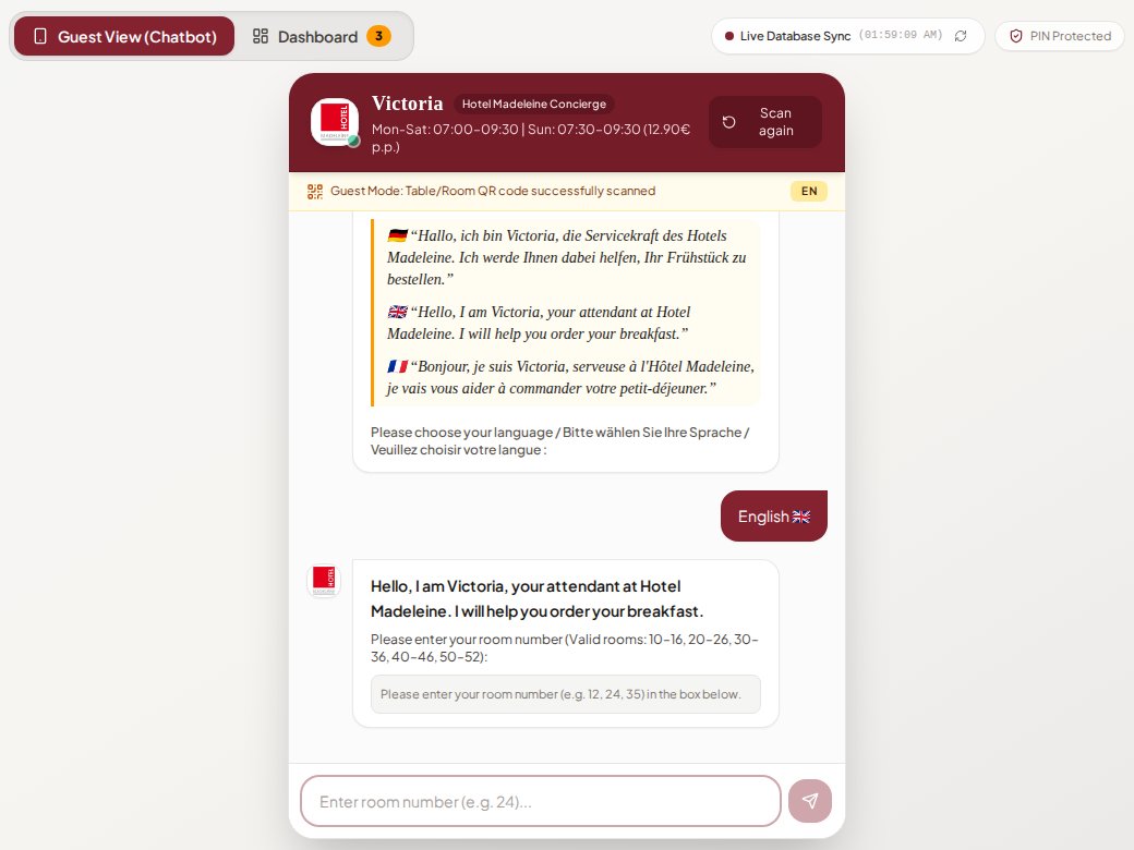 Screenshot of Victoria, the breakfast ordering assistant of Hotel Madeleine